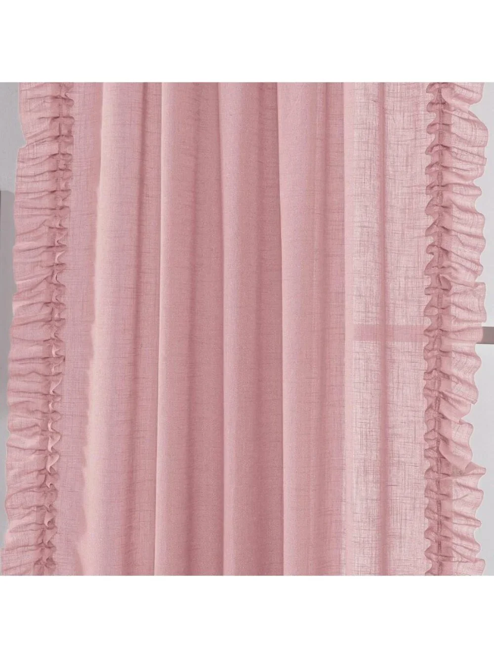 Blush Pink Ruffled Curtains, 47x84 Inch, 2 Panels, Rod Pocket, Farmhouse Decor